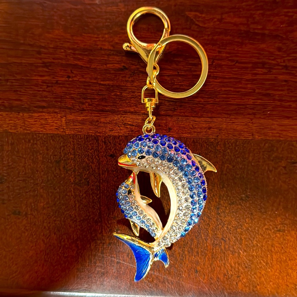 Dolphin, colorful Blue keychain purse bag charm.